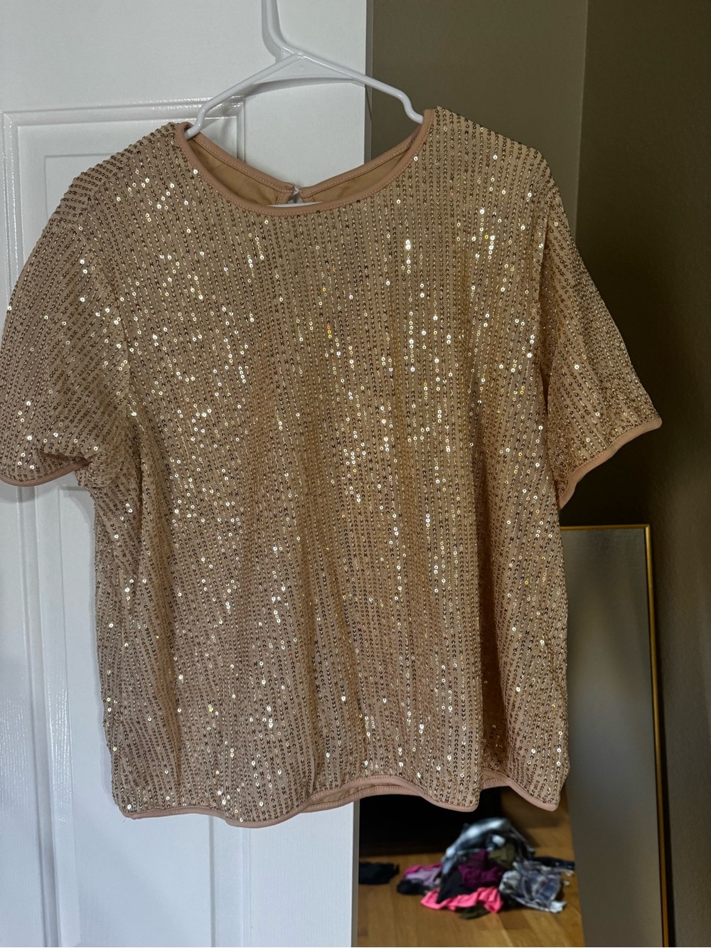 SHEIN Gold Sequin Short Sleeve Blouse
